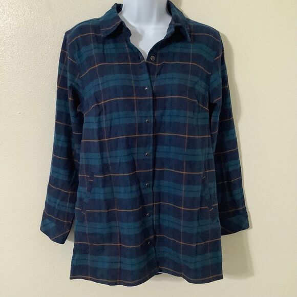 Joan Rivers Blue Plaid Western Cowboy Cabincore Outdoorsy Button Down Shirt PXS - Picture 1 of 8